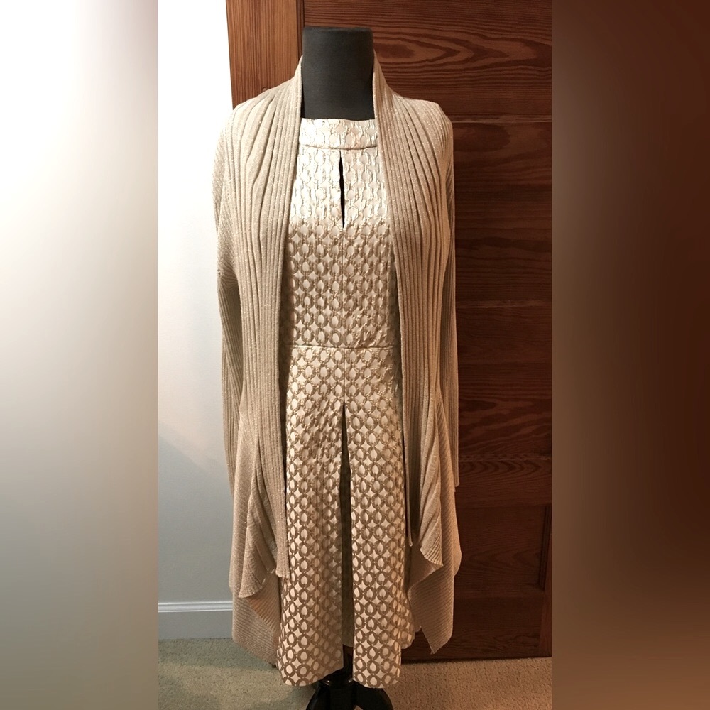 Ralph Lauren Gold Metallic Sleeveless Dress, Size 12 Includes Gold Cardigan